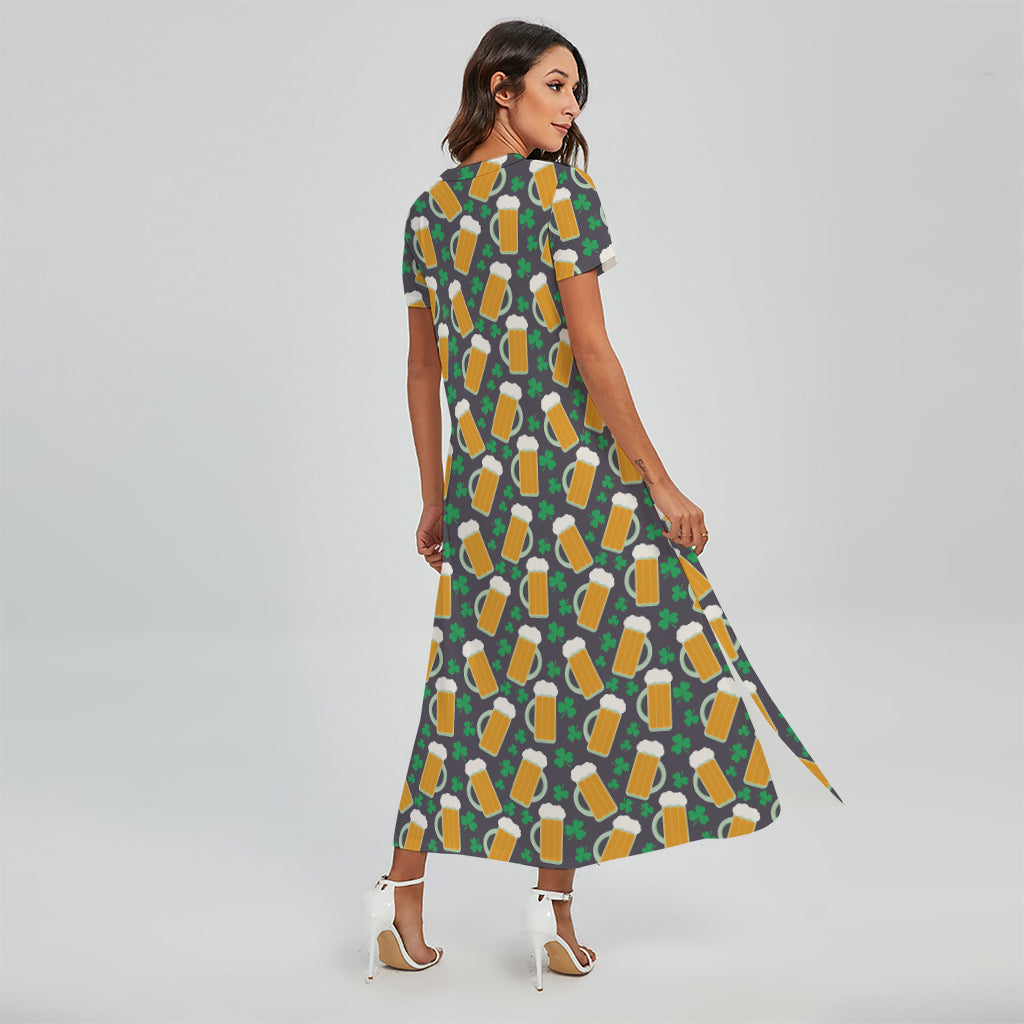 Clover And Beer St. Patrick's Day Print Short Sleeve Maxi Dress
