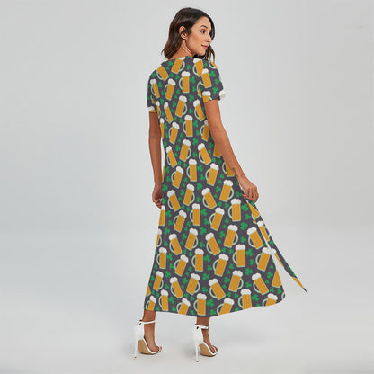 Clover And Beer St. Patrick's Day Print Short Sleeve Maxi Dress