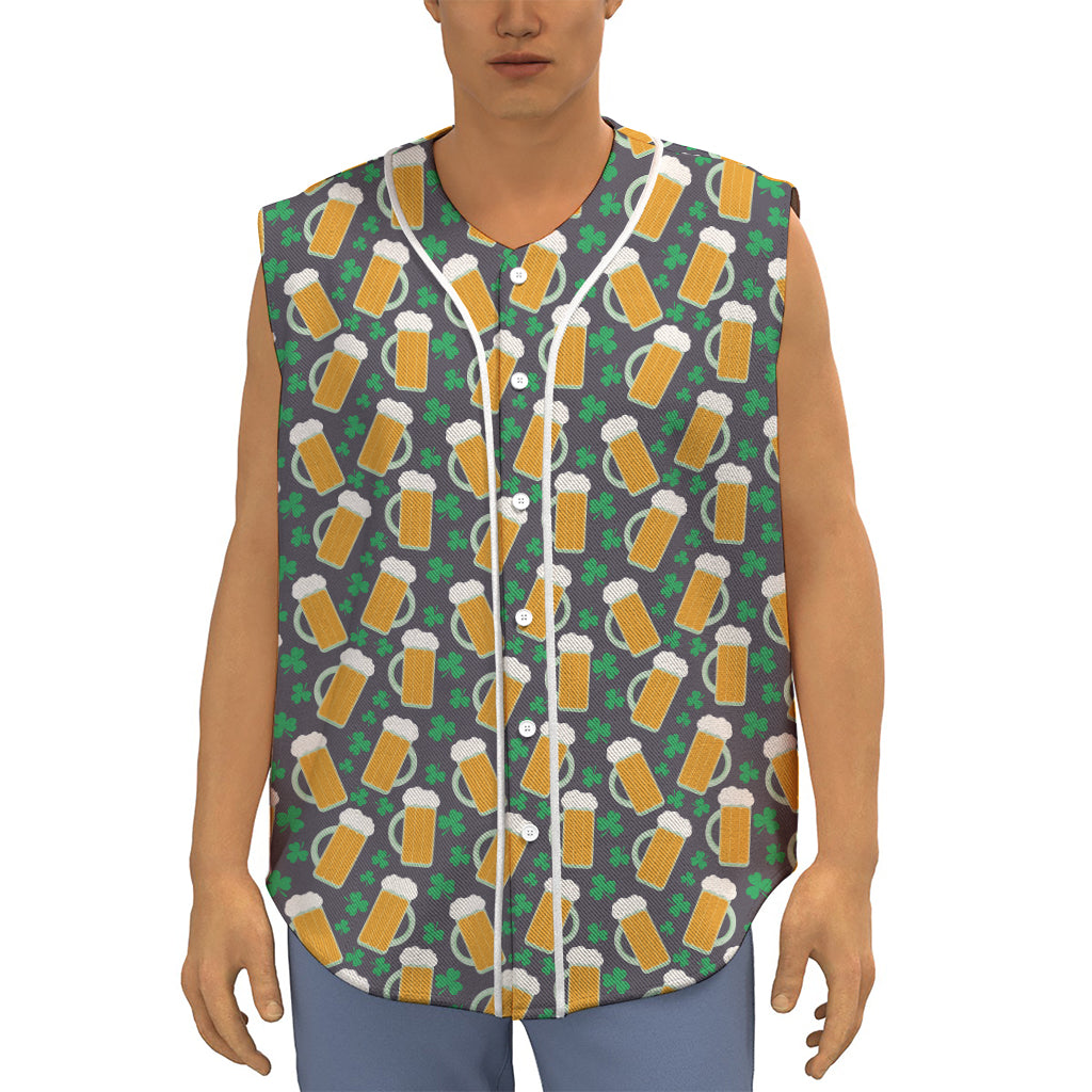 Clover And Beer St. Patrick's Day Print Sleeveless Baseball Jersey