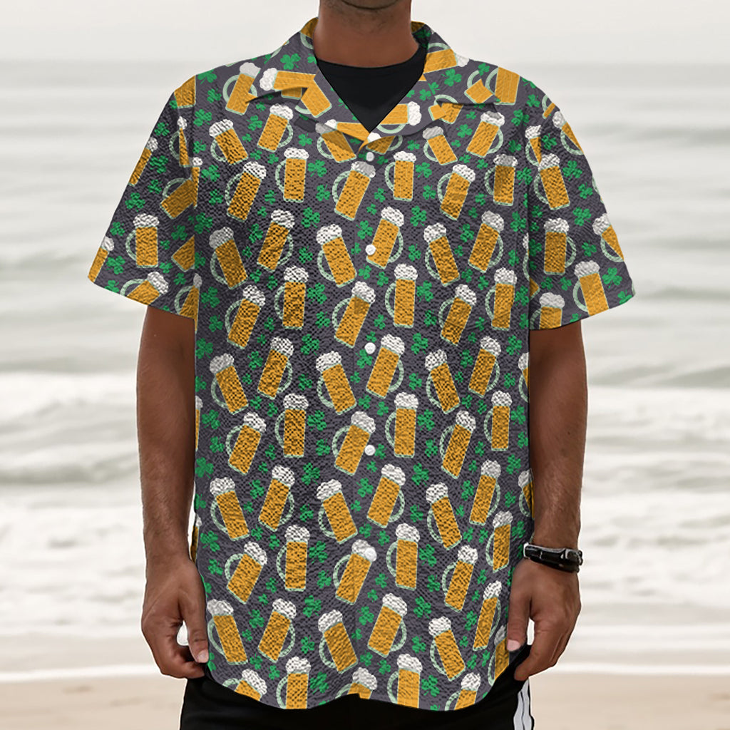 Clover And Beer St. Patrick's Day Print Textured Short Sleeve Shirt