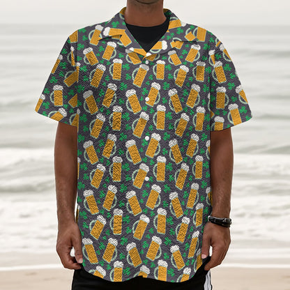 Clover And Beer St. Patrick's Day Print Textured Short Sleeve Shirt