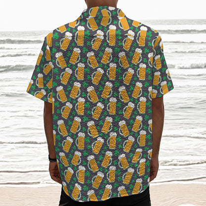 Clover And Beer St. Patrick's Day Print Textured Short Sleeve Shirt