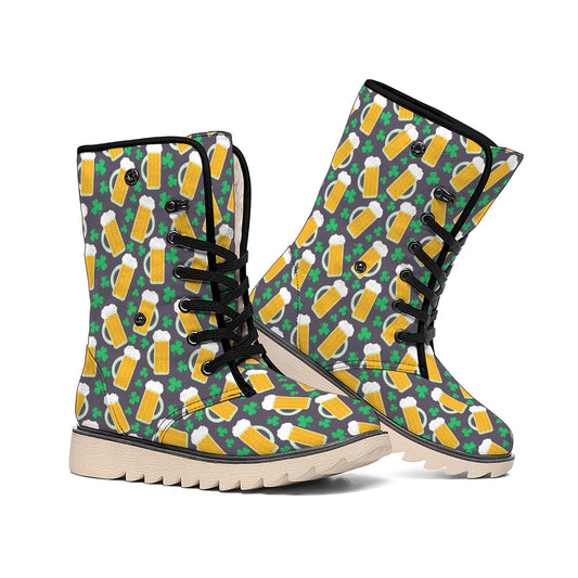 Clover And Beer St. Patrick's Day Print Winter Boots