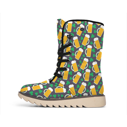Clover And Beer St. Patrick's Day Print Winter Boots