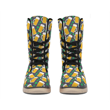 Clover And Beer St. Patrick's Day Print Winter Boots