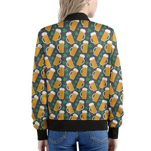 Clover And Beer St. Patrick's Day Print Women's Bomber Jacket