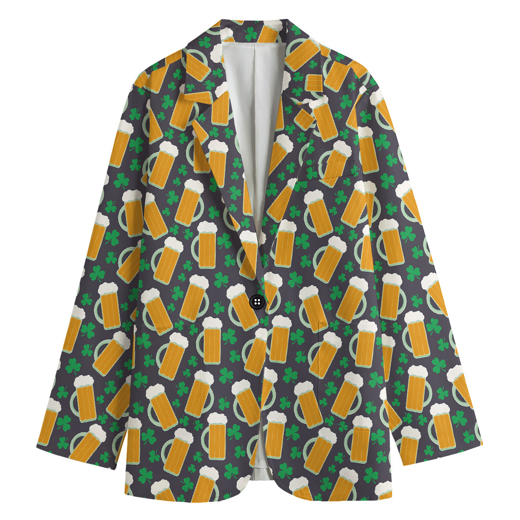 Clover And Beer St. Patrick's Day Print Women's Cotton Blazer