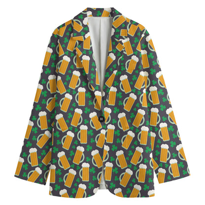 Clover And Beer St. Patrick's Day Print Women's Cotton Blazer