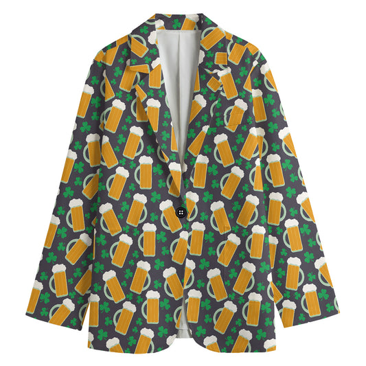 Clover And Beer St. Patrick's Day Print Women's Cotton Blazer