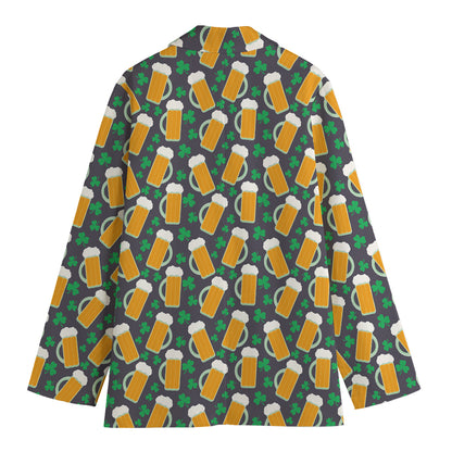 Clover And Beer St. Patrick's Day Print Women's Cotton Blazer
