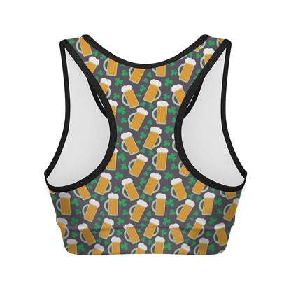 Clover And Beer St. Patrick's Day Print Women's Sports Bra