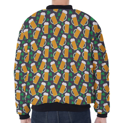 Clover And Beer St. Patrick's Day Print Zip Sleeve Bomber Jacket