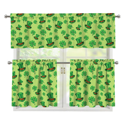 Clover And Hat St. Patrick's Day Print 3 Piece Kitchen Curtains