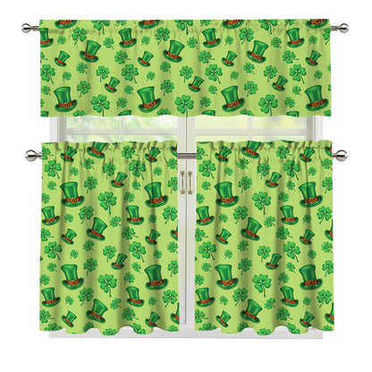 Clover And Hat St. Patrick's Day Print 3 Piece Kitchen Curtains