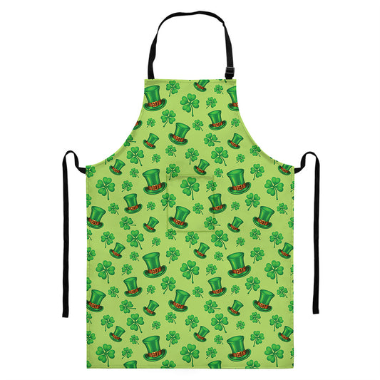 Clover And Hat St. Patrick's Day Print Bib Apron With Pocket