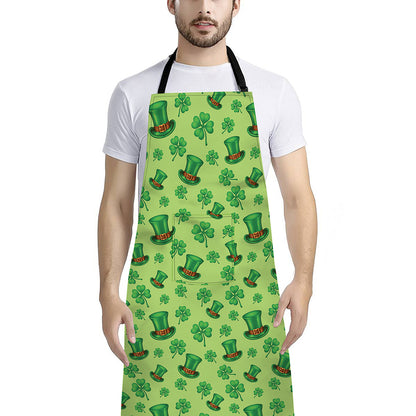 Clover And Hat St. Patrick's Day Print Bib Apron With Pocket