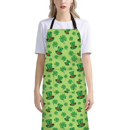 Clover And Hat St. Patrick's Day Print Bib Apron With Pocket