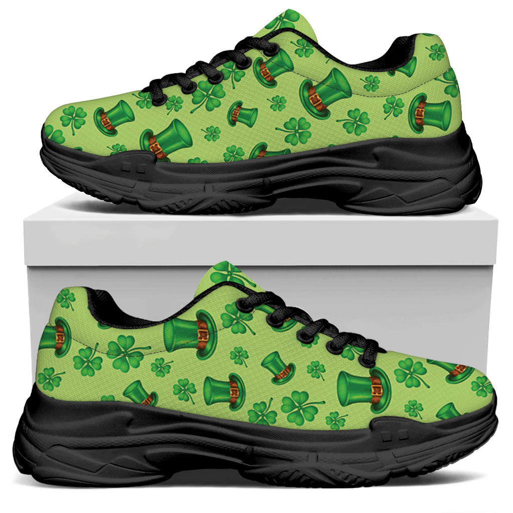 Clover And Hat St. Patrick's Day Print Black Chunky Shoes