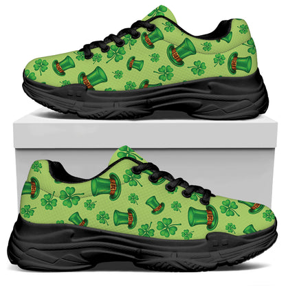 Clover And Hat St. Patrick's Day Print Black Chunky Shoes