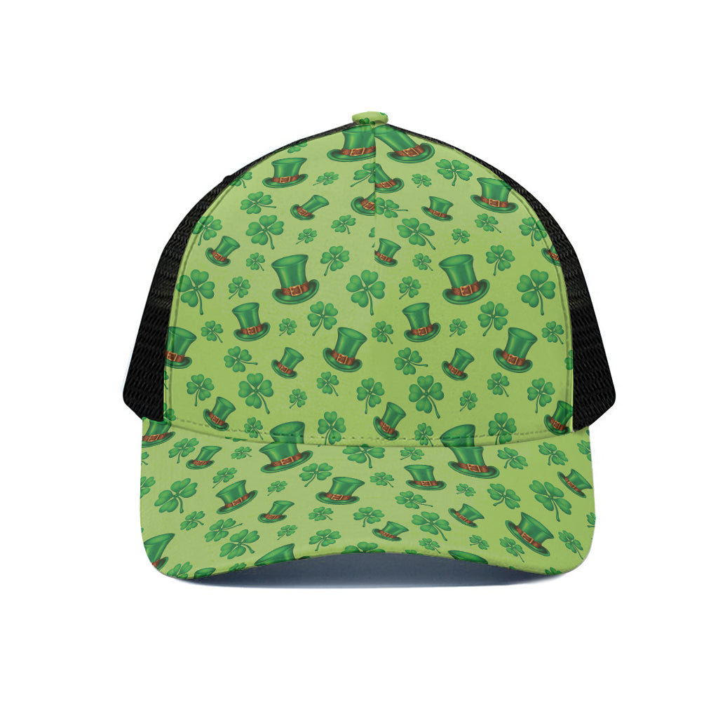 Clover And Hat St. Patrick's Day Print Black Mesh Trucker Cap