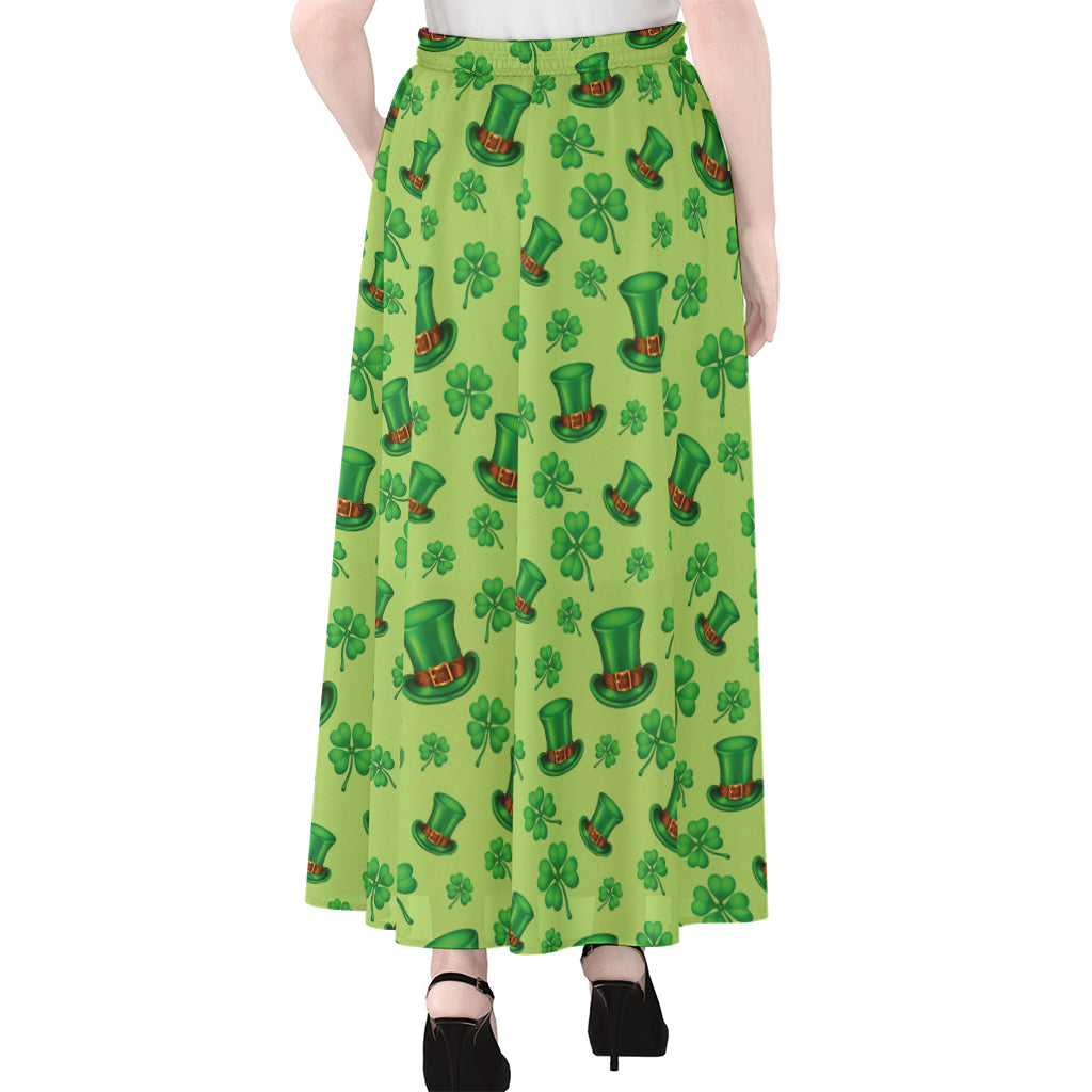 Clover And Hat St. Patrick's Day Print Chiffon Maxi Skirt