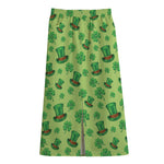 Clover And Hat St. Patrick's Day Print Cotton Front Slit Maxi Skirt