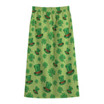 Clover And Hat St. Patrick's Day Print Cotton Front Slit Maxi Skirt