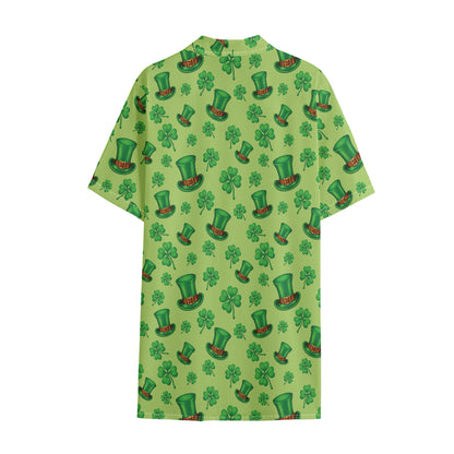 Clover And Hat St. Patrick's Day Print Cotton Hawaiian Shirt