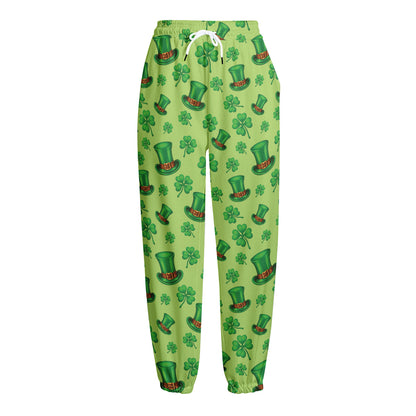 Clover And Hat St. Patrick's Day Print Fleece Lined Knit Pants