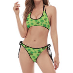 Clover And Hat St. Patrick's Day Print Halter Scoop Tie Side Bikini