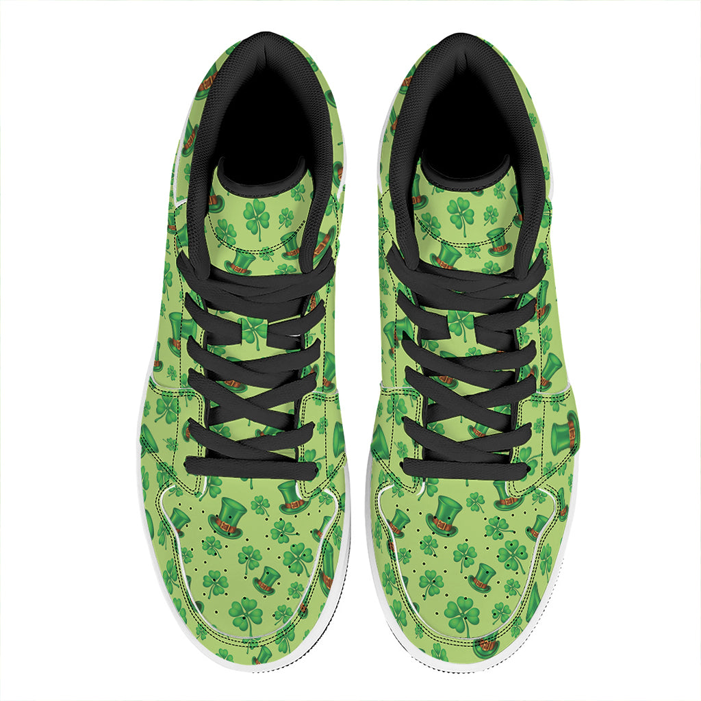 Clover And Hat St. Patrick's Day Print High Top Leather Sneakers