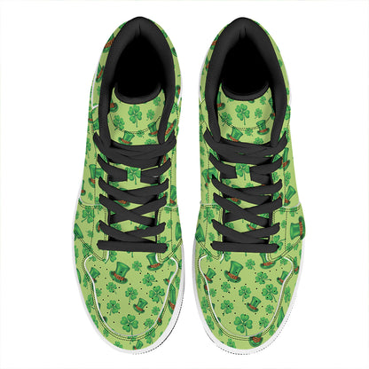 Clover And Hat St. Patrick's Day Print High Top Leather Sneakers