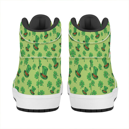 Clover And Hat St. Patrick's Day Print High Top Leather Sneakers