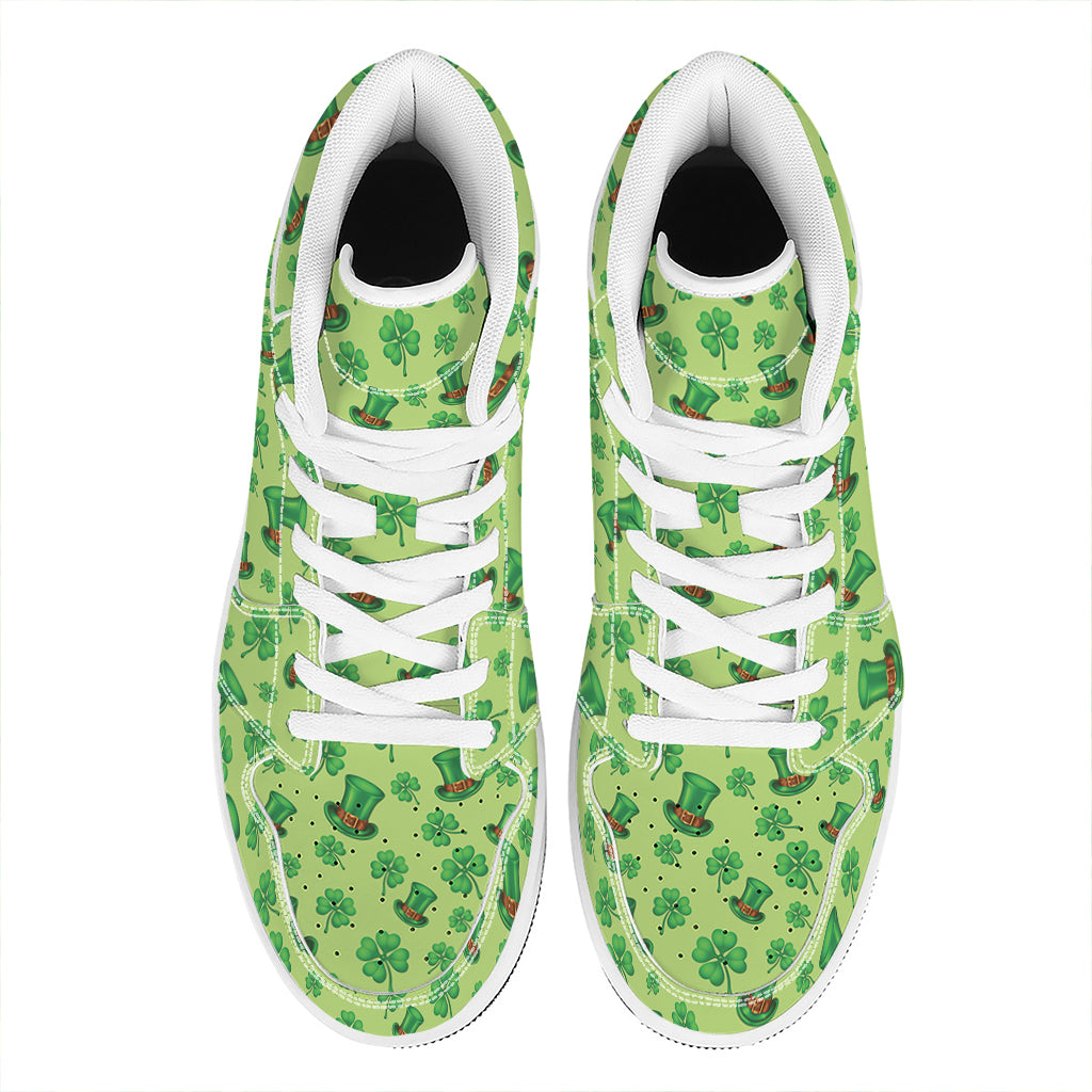 Clover And Hat St. Patrick's Day Print High Top Leather Sneakers