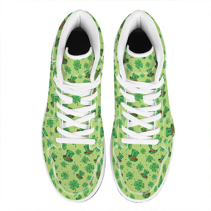 Clover And Hat St. Patrick's Day Print High Top Leather Sneakers