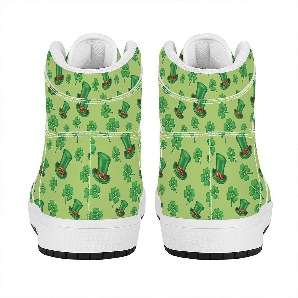 Clover And Hat St. Patrick's Day Print High Top Leather Sneakers