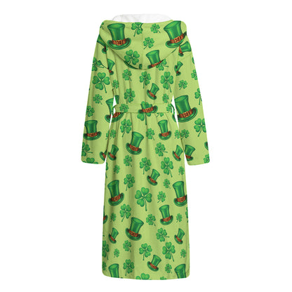 Clover And Hat St. Patrick's Day Print Hooded Bathrobe