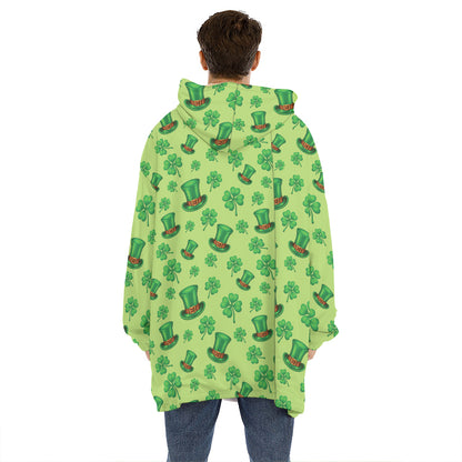 Clover And Hat St. Patrick's Day Print Hoodie Blanket