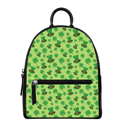 Clover And Hat St. Patrick's Day Print Leather Backpack