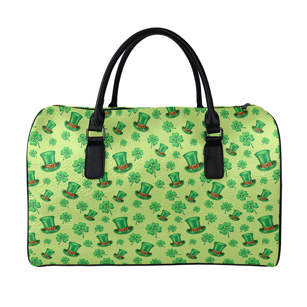 Clover And Hat St. Patrick's Day Print Leather Duffle Bag