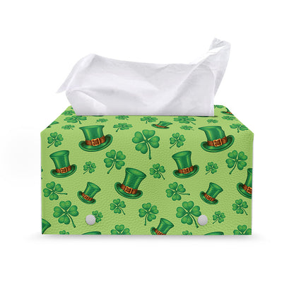 Clover And Hat St. Patrick's Day Print Leather Tissue Box Cover