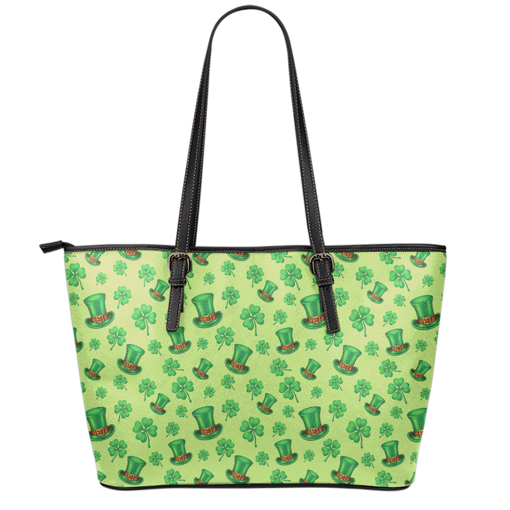 Clover And Hat St. Patrick's Day Print Leather Tote Bag