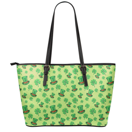 Clover And Hat St. Patrick's Day Print Leather Tote Bag