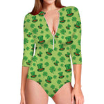 Clover And Hat St. Patrick's Day Print Long Sleeve Swimsuit