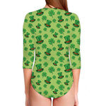 Clover And Hat St. Patrick's Day Print Long Sleeve Swimsuit