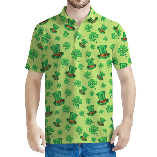 Clover And Hat St. Patrick's Day Print Men's Polo Shirt