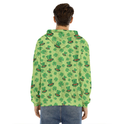 Clover And Hat St. Patrick's Day Print Men's Velvet Pullover Hoodie