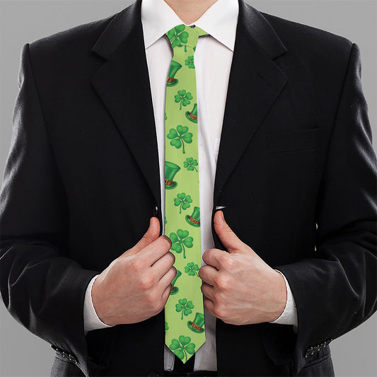Clover And Hat St. Patrick's Day Print Necktie