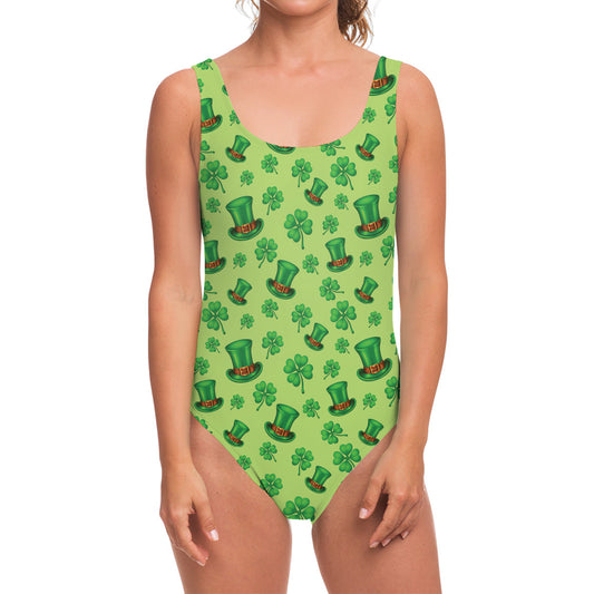 Clover And Hat St. Patrick's Day Print One Piece Swimsuit