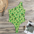 Clover And Hat St. Patrick's Day Print One Shoulder Bodysuit